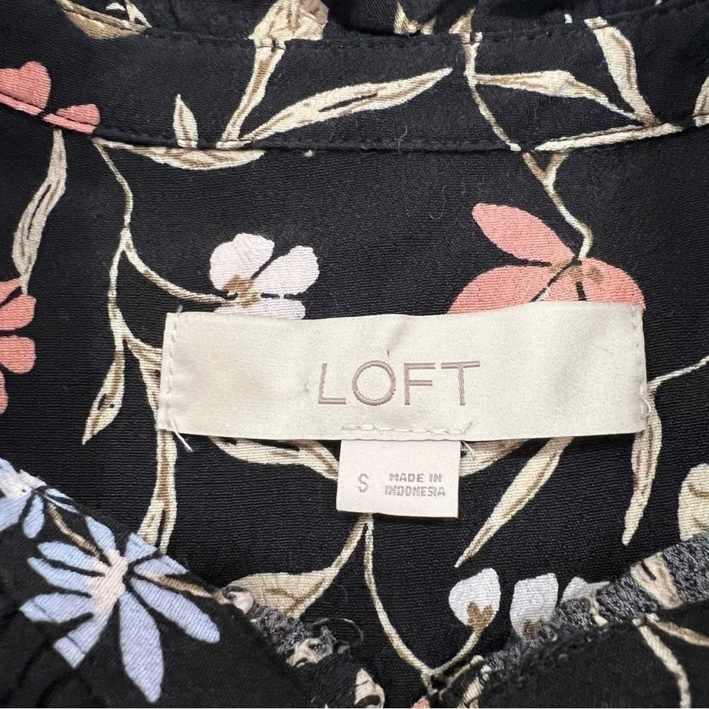 ! LOFT Floral Ruffle Tie Neck Blouse, - Picture 7 of 11